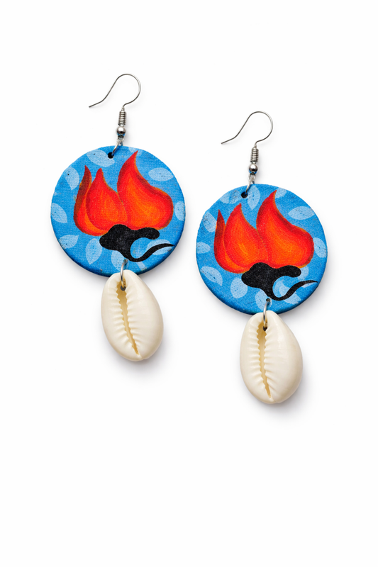 Handmade -Ethnic Floral Cowrie Shell Dangle Earrings